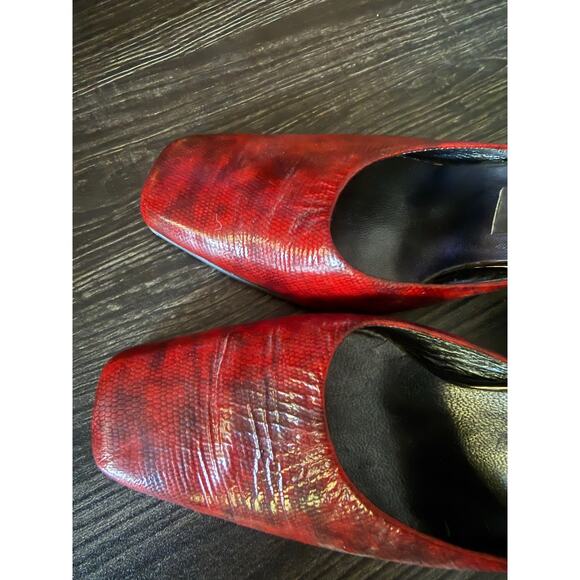 Akgün Red Snake Skin Mule Kitten Toe Heels Sz. 7 - Picture 4 of 6